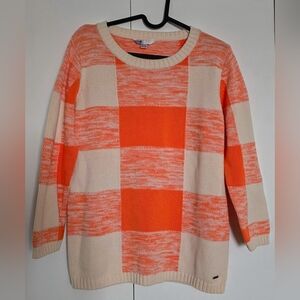Cozy Plaid Crewneck Sweater - Orange & Cream